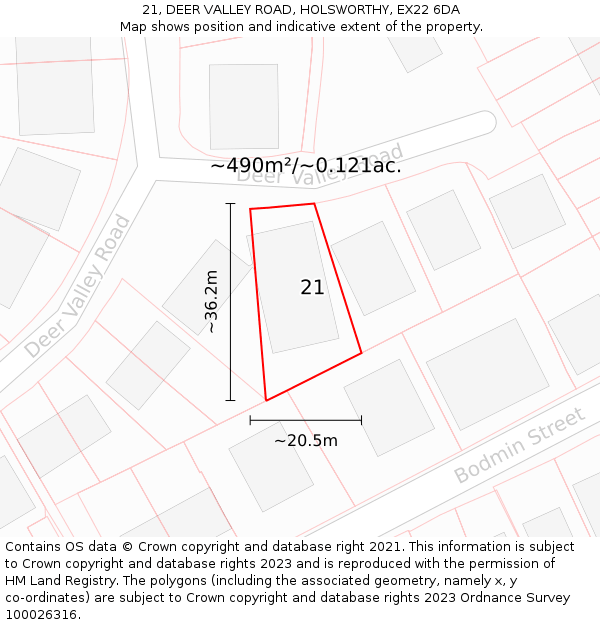 21, DEER VALLEY ROAD, HOLSWORTHY, EX22 6DA: Plot and title map