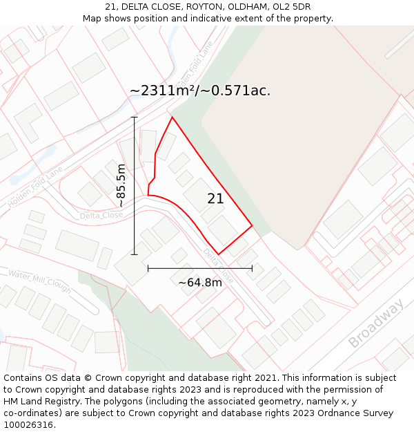 21, DELTA CLOSE, ROYTON, OLDHAM, OL2 5DR: Plot and title map