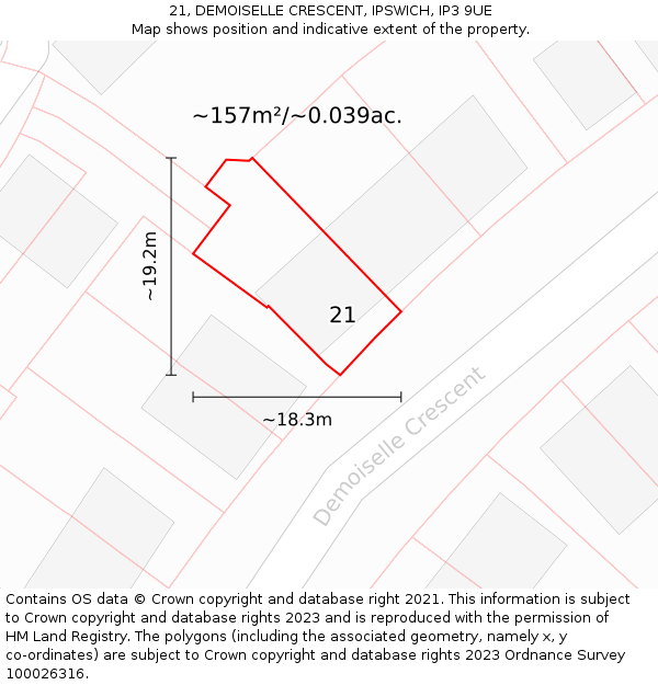 21, DEMOISELLE CRESCENT, IPSWICH, IP3 9UE: Plot and title map