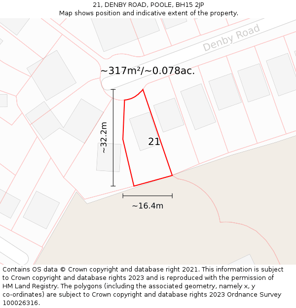 21, DENBY ROAD, POOLE, BH15 2JP: Plot and title map