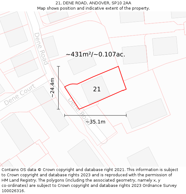 21, DENE ROAD, ANDOVER, SP10 2AA: Plot and title map