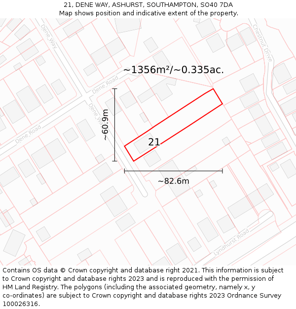 21, DENE WAY, ASHURST, SOUTHAMPTON, SO40 7DA: Plot and title map