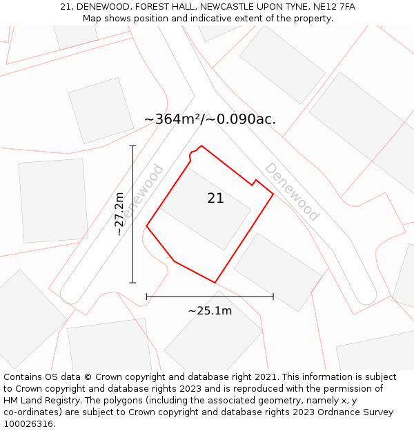 21, DENEWOOD, FOREST HALL, NEWCASTLE UPON TYNE, NE12 7FA: Plot and title map