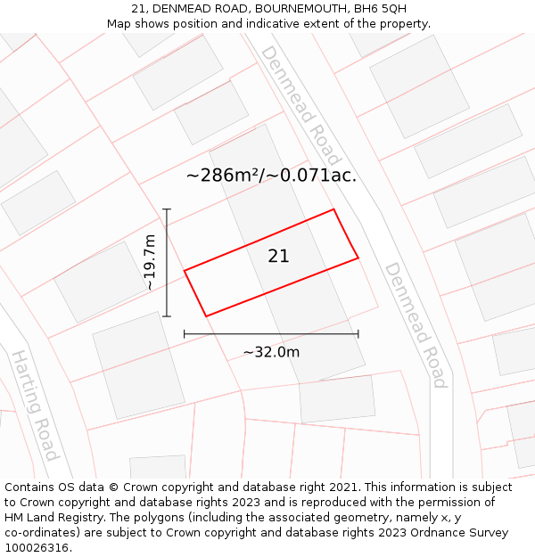 21, DENMEAD ROAD, BOURNEMOUTH, BH6 5QH: Plot and title map