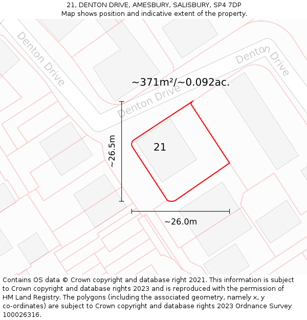 21, DENTON DRIVE, AMESBURY, SALISBURY, SP4 7DP: Plot and title map