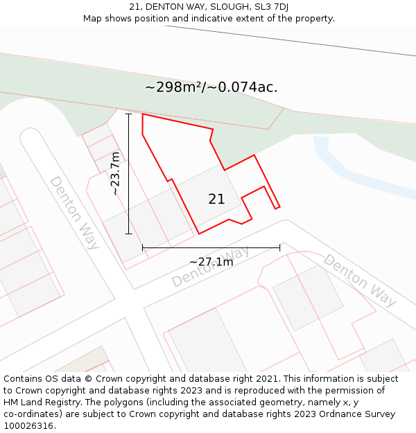 21, DENTON WAY, SLOUGH, SL3 7DJ: Plot and title map