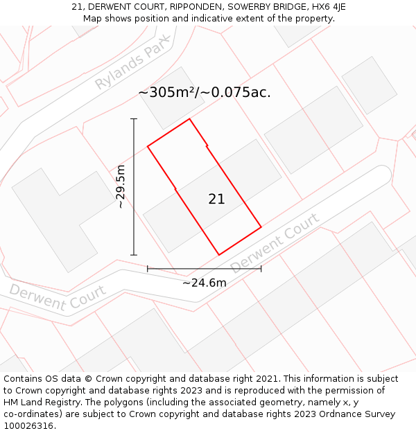 21, DERWENT COURT, RIPPONDEN, SOWERBY BRIDGE, HX6 4JE: Plot and title map