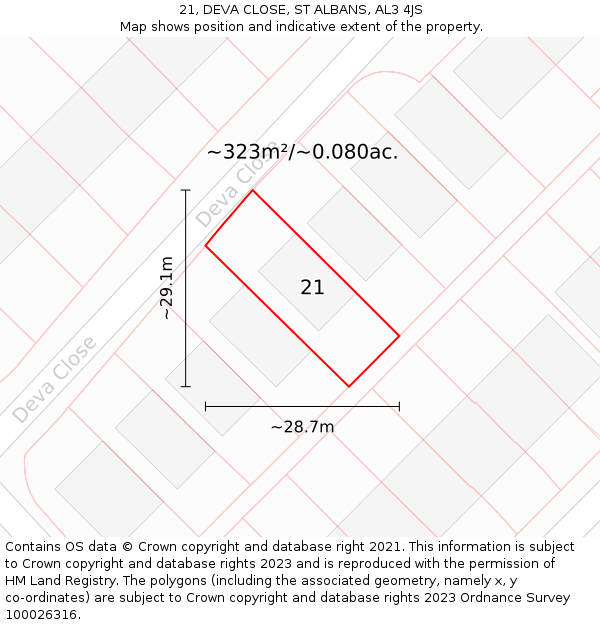 21, DEVA CLOSE, ST ALBANS, AL3 4JS: Plot and title map