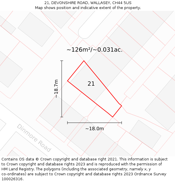 21, DEVONSHIRE ROAD, WALLASEY, CH44 5US: Plot and title map