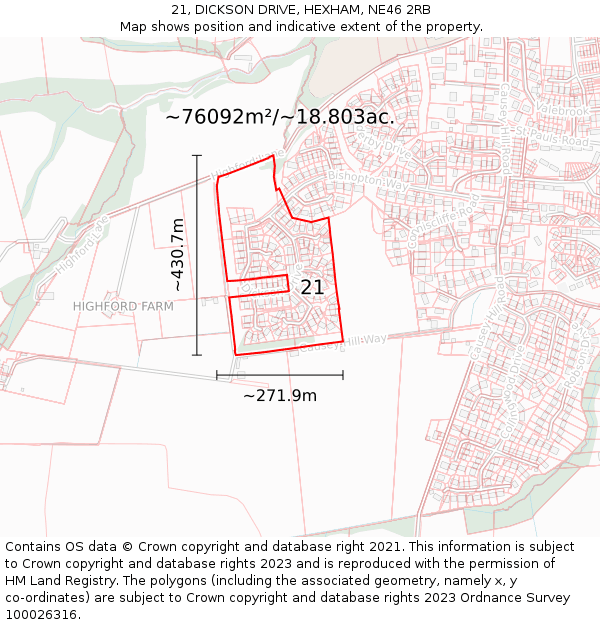 21, DICKSON DRIVE, HEXHAM, NE46 2RB: Plot and title map