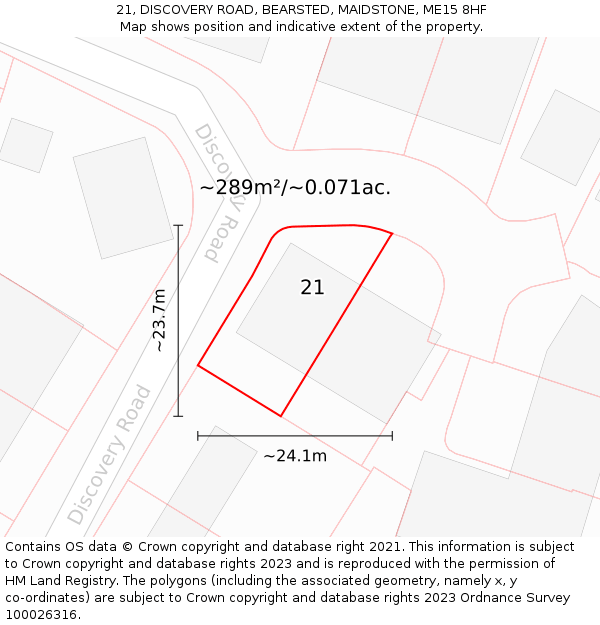 21, DISCOVERY ROAD, BEARSTED, MAIDSTONE, ME15 8HF: Plot and title map