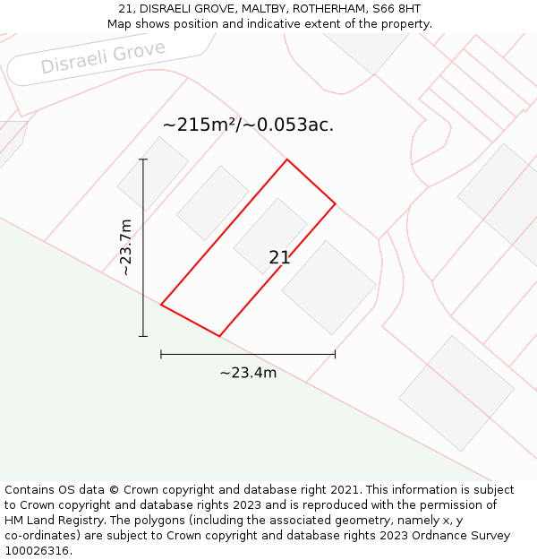 21, DISRAELI GROVE, MALTBY, ROTHERHAM, S66 8HT: Plot and title map