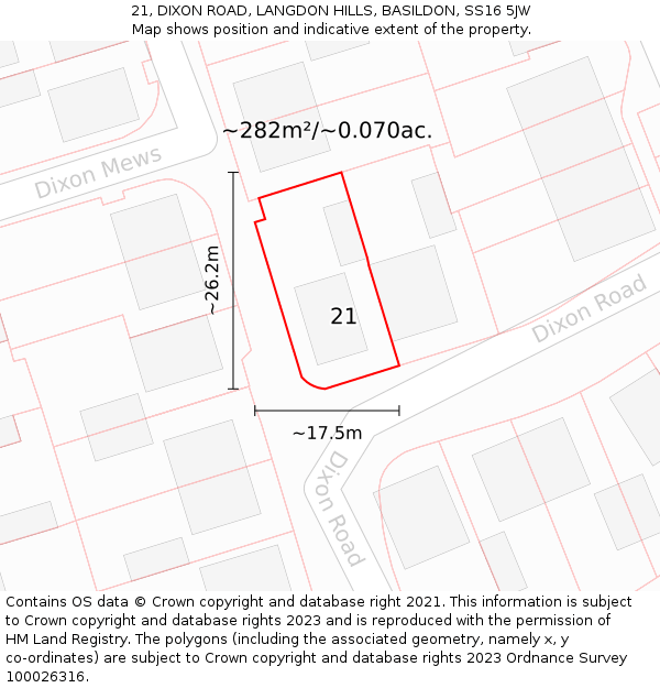 21, DIXON ROAD, LANGDON HILLS, BASILDON, SS16 5JW: Plot and title map