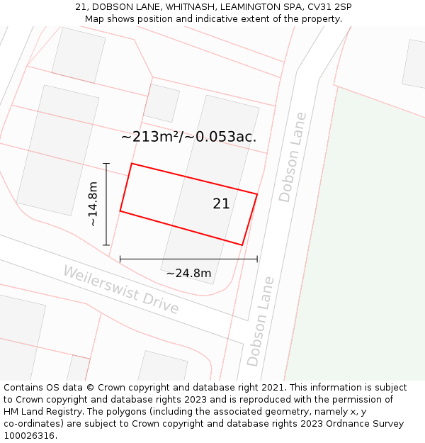 21, DOBSON LANE, WHITNASH, LEAMINGTON SPA, CV31 2SP: Plot and title map