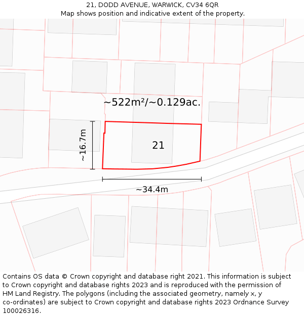 21, DODD AVENUE, WARWICK, CV34 6QR: Plot and title map