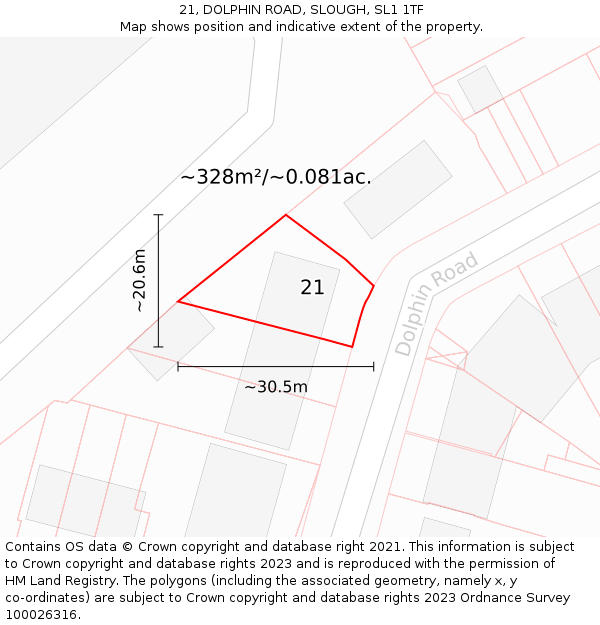 21, DOLPHIN ROAD, SLOUGH, SL1 1TF: Plot and title map
