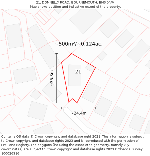 21, DONNELLY ROAD, BOURNEMOUTH, BH6 5NW: Plot and title map