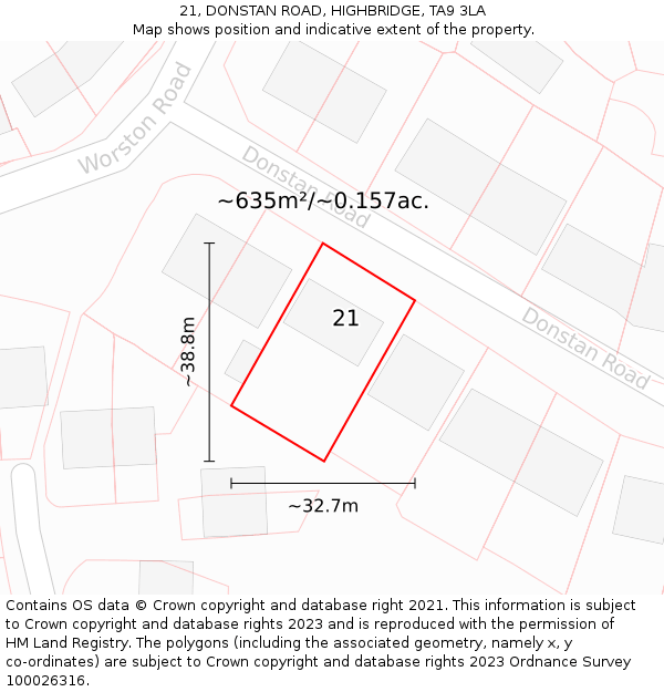 21, DONSTAN ROAD, HIGHBRIDGE, TA9 3LA: Plot and title map