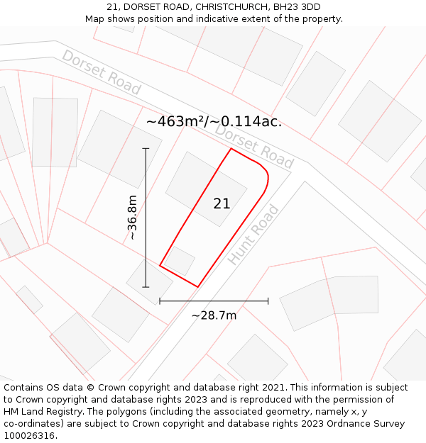 21, DORSET ROAD, CHRISTCHURCH, BH23 3DD: Plot and title map