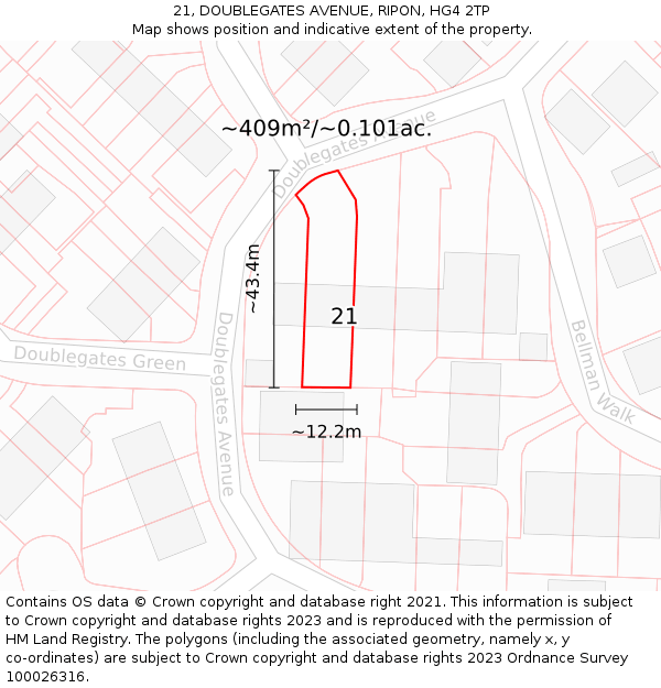 21, DOUBLEGATES AVENUE, RIPON, HG4 2TP: Plot and title map
