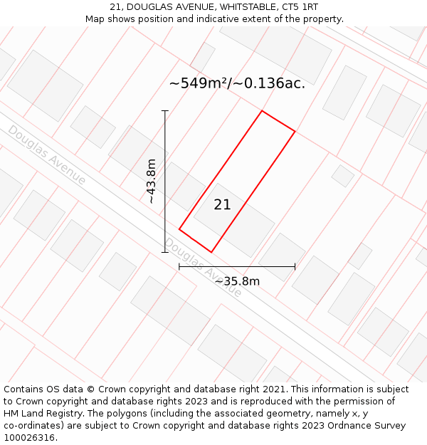 21, DOUGLAS AVENUE, WHITSTABLE, CT5 1RT: Plot and title map