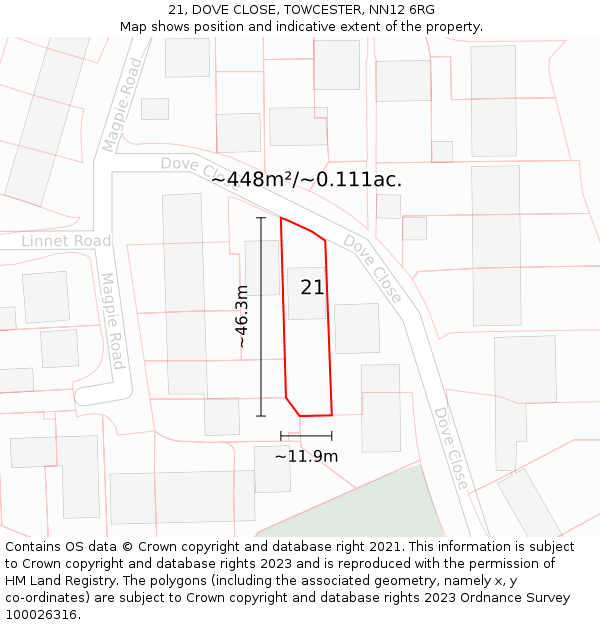 21, DOVE CLOSE, TOWCESTER, NN12 6RG: Plot and title map