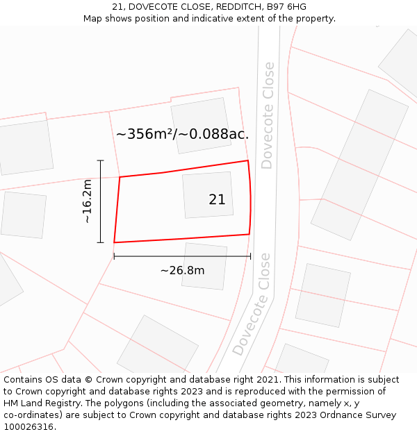21, DOVECOTE CLOSE, REDDITCH, B97 6HG: Plot and title map