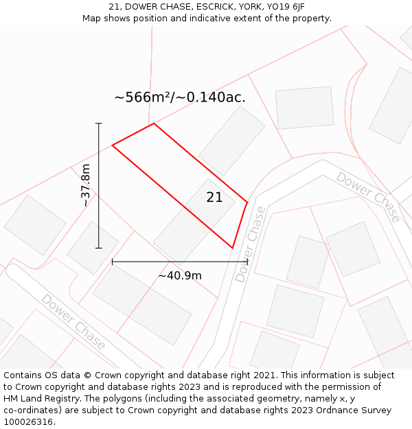 21, DOWER CHASE, ESCRICK, YORK, YO19 6JF: Plot and title map