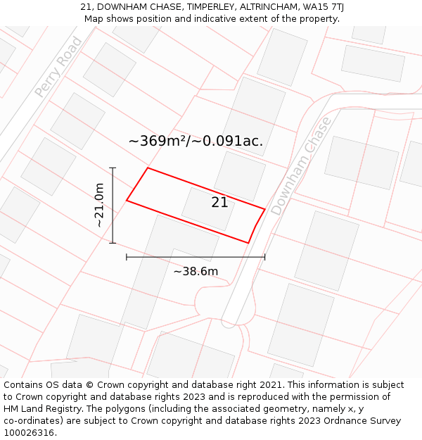 21, DOWNHAM CHASE, TIMPERLEY, ALTRINCHAM, WA15 7TJ: Plot and title map