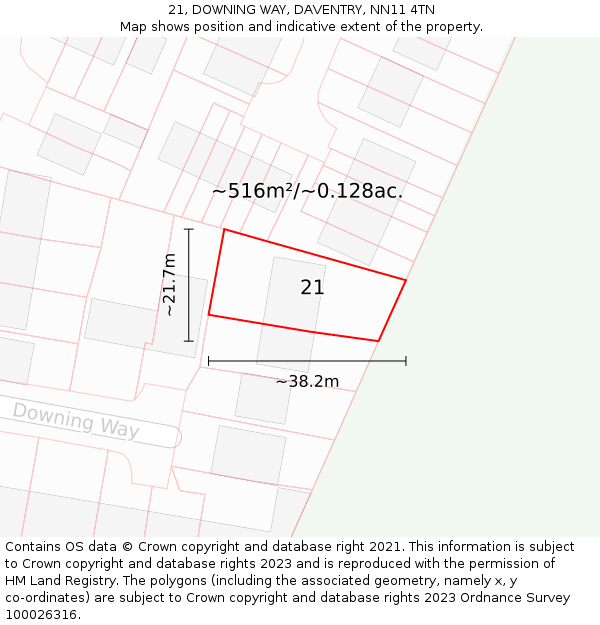 21, DOWNING WAY, DAVENTRY, NN11 4TN: Plot and title map