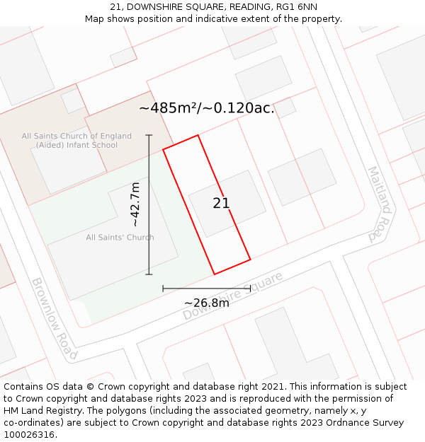 21, DOWNSHIRE SQUARE, READING, RG1 6NN: Plot and title map