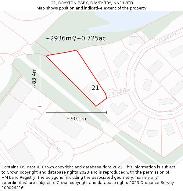 21, DRAYTON PARK, DAVENTRY, NN11 8TB: Plot and title map