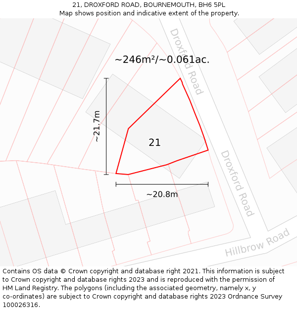 21, DROXFORD ROAD, BOURNEMOUTH, BH6 5PL: Plot and title map