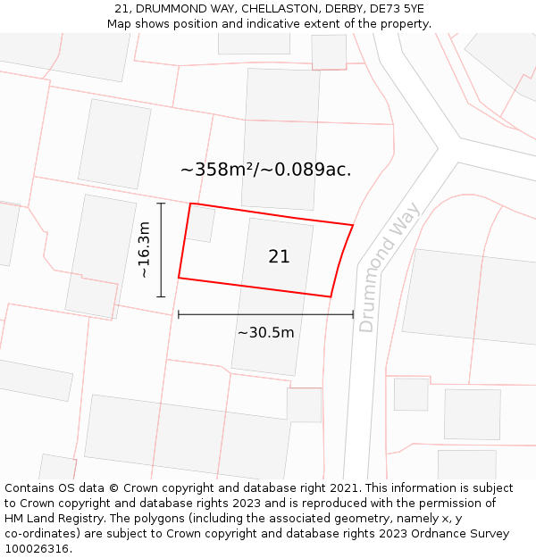 21, DRUMMOND WAY, CHELLASTON, DERBY, DE73 5YE: Plot and title map