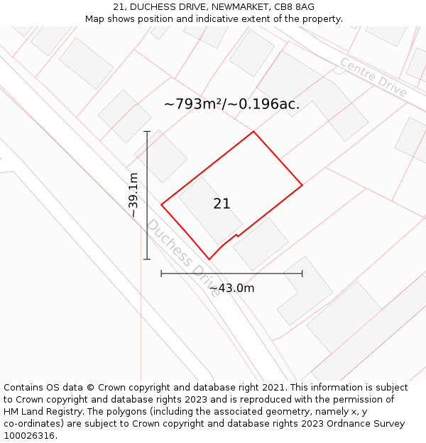 21, DUCHESS DRIVE, NEWMARKET, CB8 8AG: Plot and title map