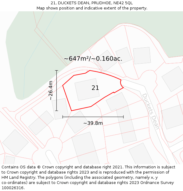 21, DUCKETS DEAN, PRUDHOE, NE42 5QL: Plot and title map