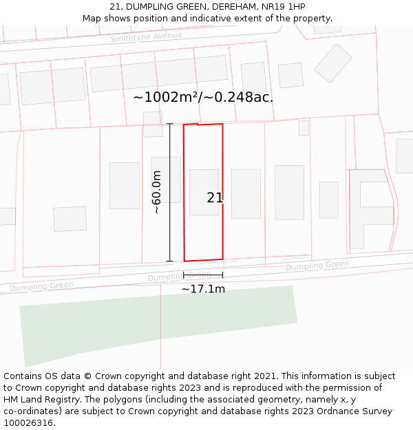 21, DUMPLING GREEN, DEREHAM, NR19 1HP: Plot and title map