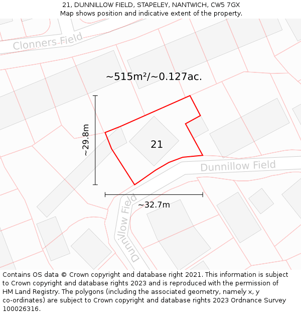 21, DUNNILLOW FIELD, STAPELEY, NANTWICH, CW5 7GX: Plot and title map