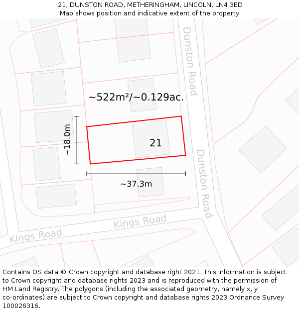 21, DUNSTON ROAD, METHERINGHAM, LINCOLN, LN4 3ED: Plot and title map