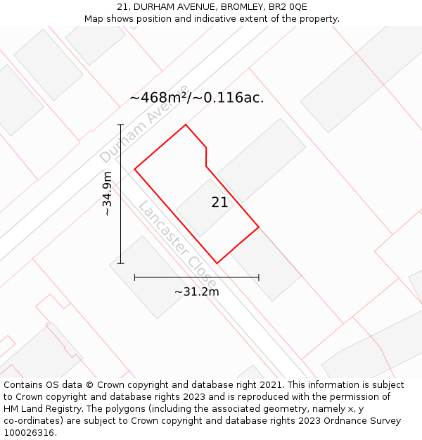 21, DURHAM AVENUE, BROMLEY, BR2 0QE: Plot and title map