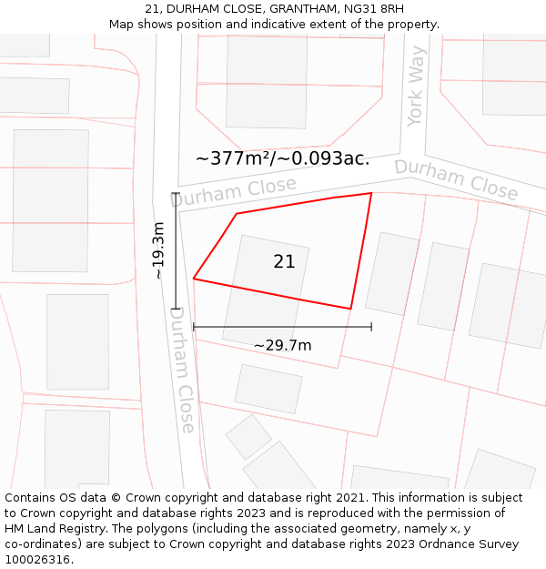 21, DURHAM CLOSE, GRANTHAM, NG31 8RH: Plot and title map