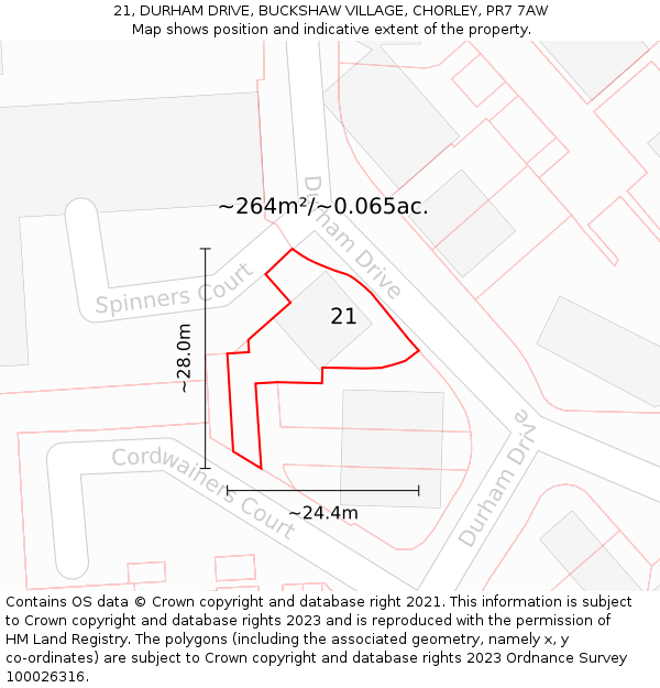 21, DURHAM DRIVE, BUCKSHAW VILLAGE, CHORLEY, PR7 7AW: Plot and title map
