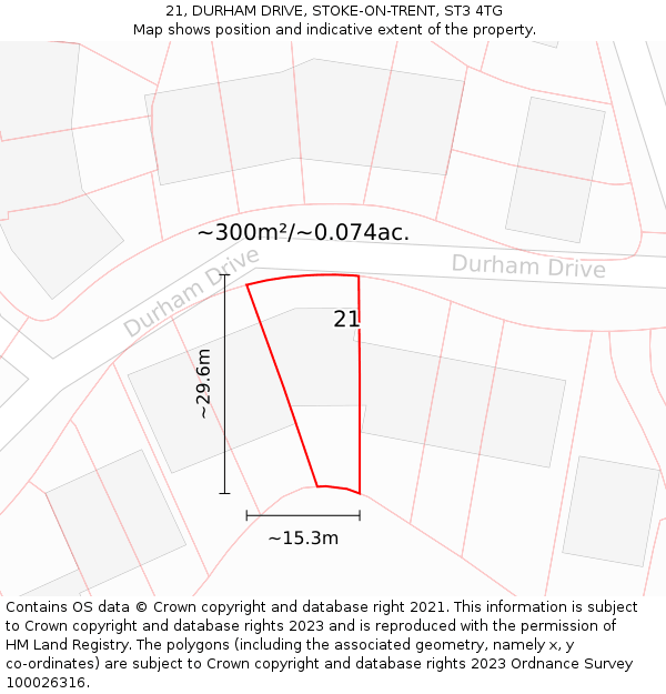 21, DURHAM DRIVE, STOKE-ON-TRENT, ST3 4TG: Plot and title map