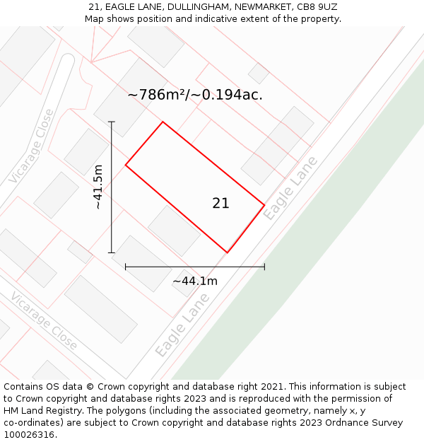 21, EAGLE LANE, DULLINGHAM, NEWMARKET, CB8 9UZ: Plot and title map
