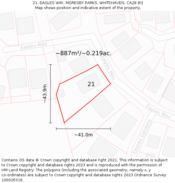 21, EAGLES WAY, MORESBY PARKS, WHITEHAVEN, CA28 8YJ: Plot and title map
