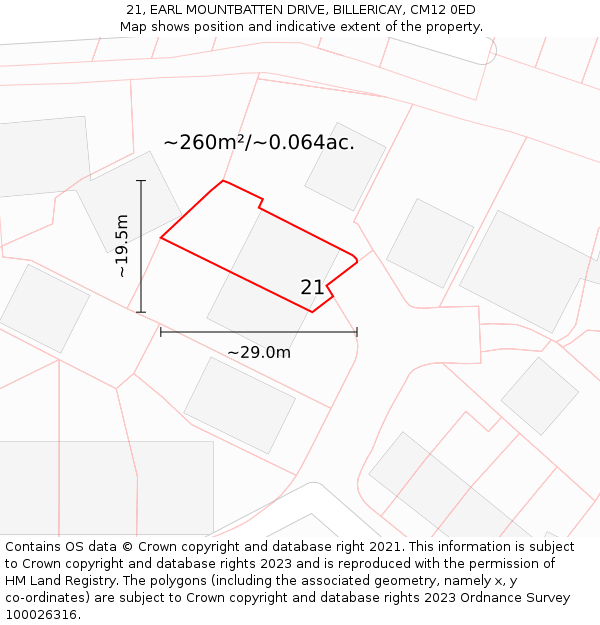 21, EARL MOUNTBATTEN DRIVE, BILLERICAY, CM12 0ED: Plot and title map