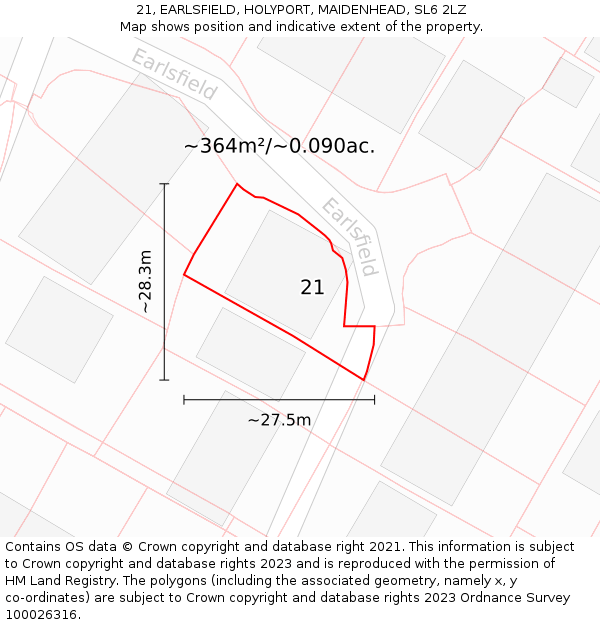 21, EARLSFIELD, HOLYPORT, MAIDENHEAD, SL6 2LZ: Plot and title map