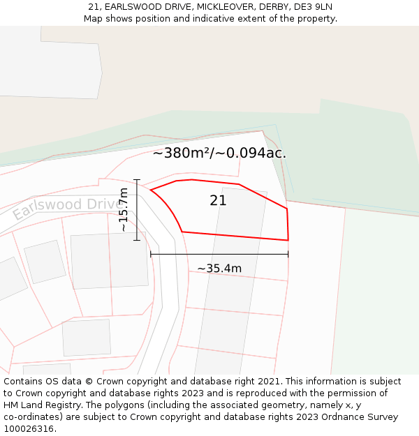 21, EARLSWOOD DRIVE, MICKLEOVER, DERBY, DE3 9LN: Plot and title map