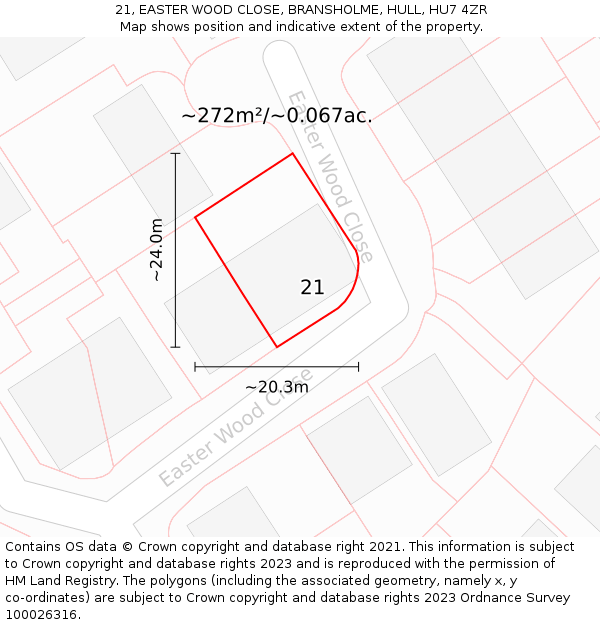 21, EASTER WOOD CLOSE, BRANSHOLME, HULL, HU7 4ZR: Plot and title map