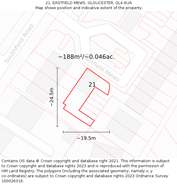 21, EASTFIELD MEWS, GLOUCESTER, GL4 6UA: Plot and title map